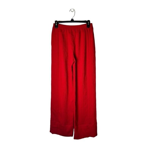 Palmer Harding Pants Women 2 Red Crinkled Fabric Elastic Waist Silence Wide Leg - Picture 4 of 11